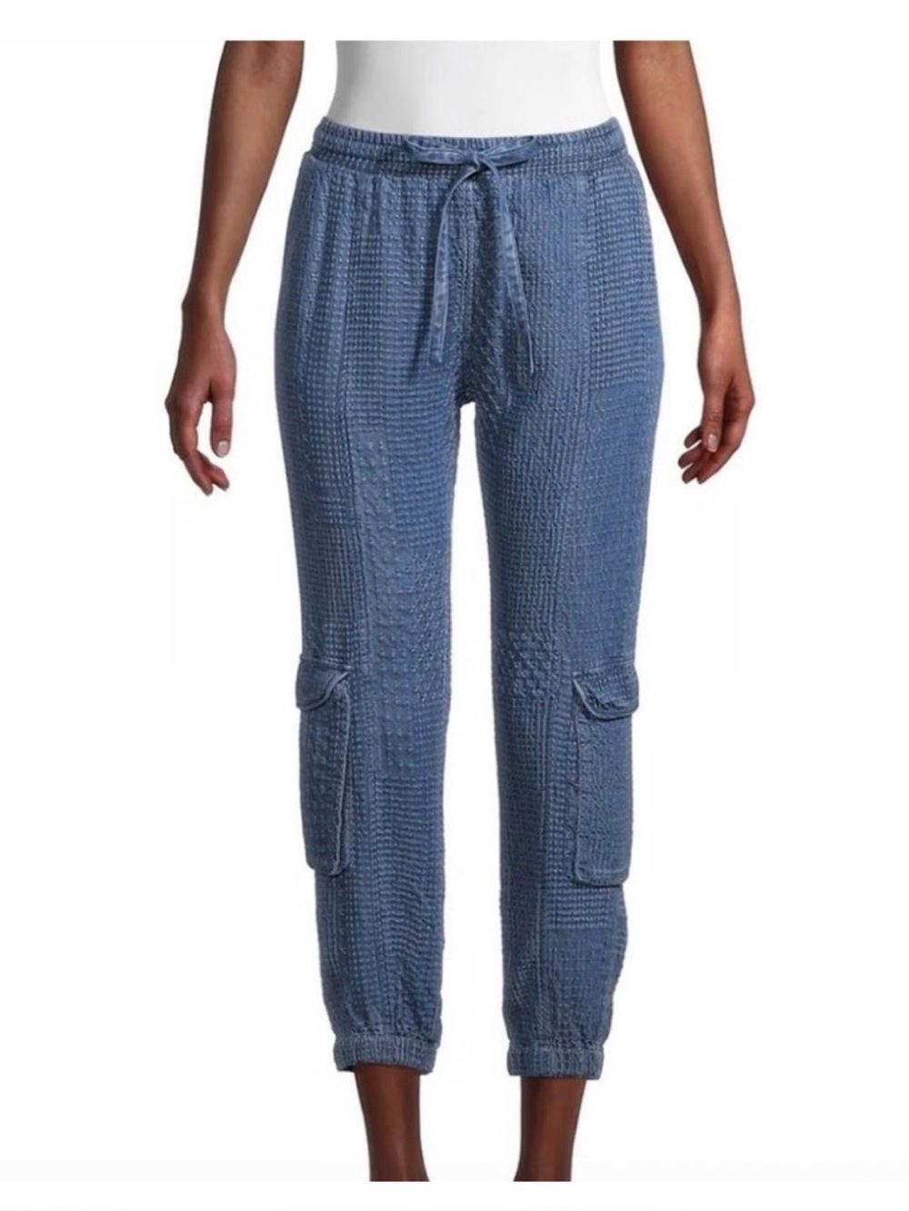 Johnny Was Blue Textured Sana Denim Pull-On Pant Cargo Joggers